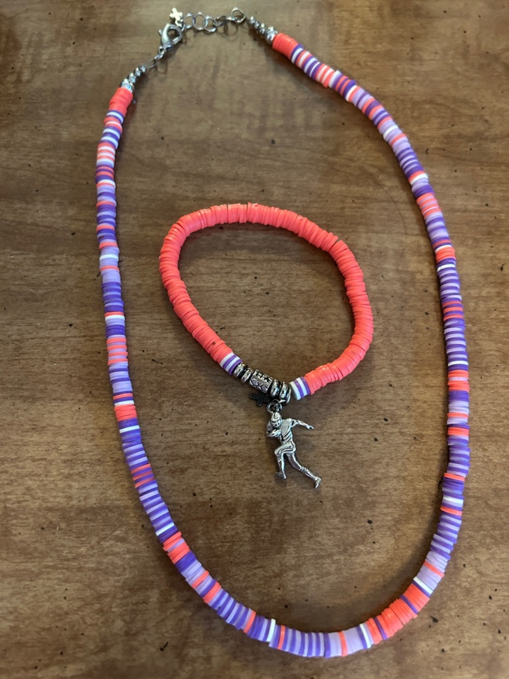 Clemson colors Heishi Necklace + Bracelet Set